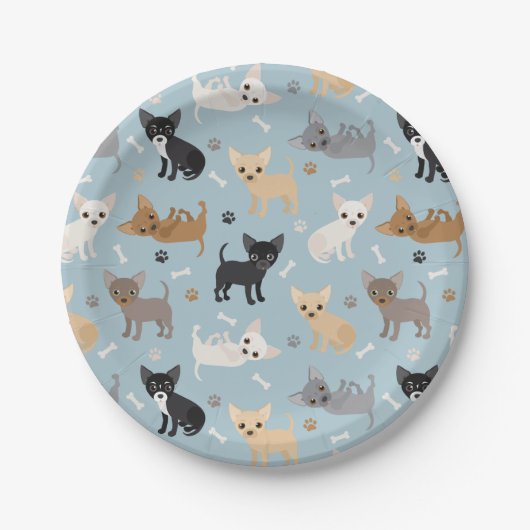 Chihuahua Knochen und Paws Blue Paper Plate Pappteller (Vorderseite)