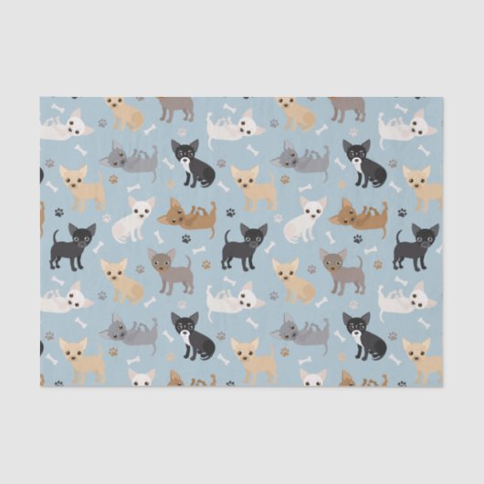 Chihuahua Knochen und Paws Blue Tissue Paper Seidenpapier (Vorderseite)