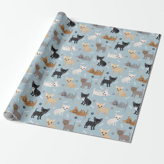 Chihuahua Knochen und Paws Blue Wrapping Paper Geschenkpapier (Ungerollt)