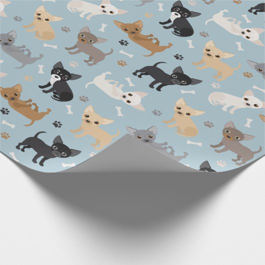 Chihuahua Knochen und Paws Blue Wrapping Paper Geschenkpapier (Ecke)