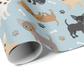 Chihuahua Knochen und Paws Blue Wrapping Paper Geschenkpapier (Rolleneckpunkt)