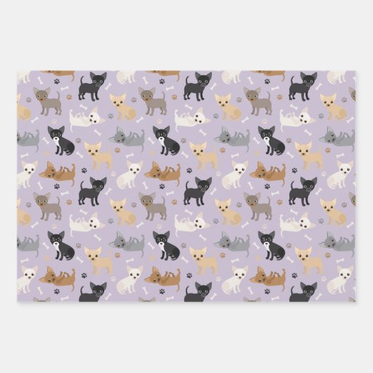 Chihuahua Knochen und Paws Grau Blau Lila Geschenkpapier Set (Vorderseite 3)