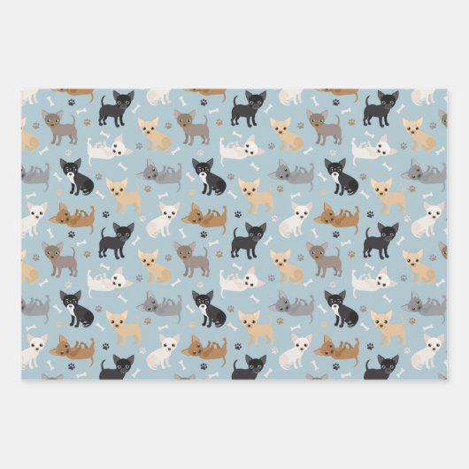 Chihuahua Knochen und Paws Grau Blau Lila Geschenkpapier Set (Vorderseite 2)