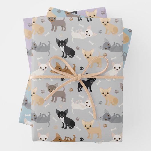 Chihuahua Knochen und Paws Grau Blau Lila Geschenkpapier Set (Beispiel)