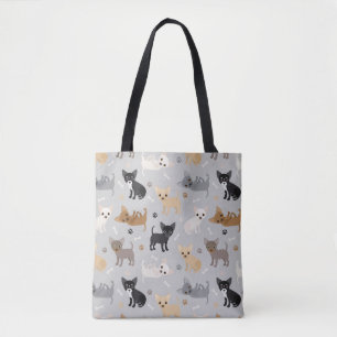 Chihuahua Knochen und Paws Grau Tote Bag Tasche