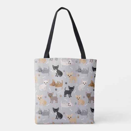 Chihuahua Knochen und Paws Grau Tote Bag Tasche (Rückseite)