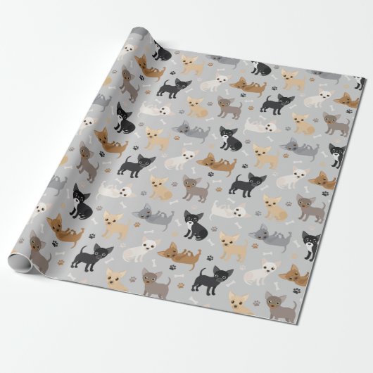 Chihuahua Knochen und Paws Grau Wrapping Paper Geschenkpapier (Ungerollt)