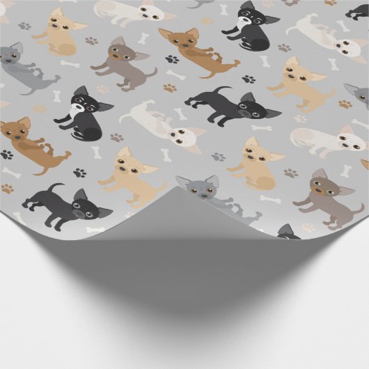 Chihuahua Knochen und Paws Grau Wrapping Paper Geschenkpapier (Ecke)