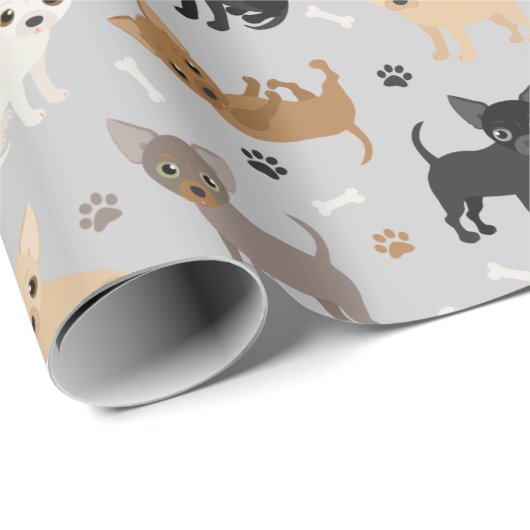 Chihuahua Knochen und Paws Grau Wrapping Paper Geschenkpapier (Rolleneckpunkt)