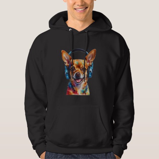 Chihuahua Kopfhörer Dog Funny Animal Art Print Gr Hoodie (Vorderseite)