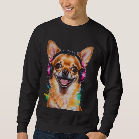 Chihuahua Kopfhörer Dog Funny Animal Art Print Gr Sweatshirt (Vorderseite)