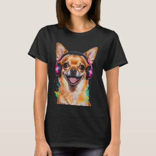 Chihuahua Kopfhörer Dog Funny Animal Art Print Gr T-Shirt