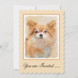 Chihuahua Langhaar-Hund Gemälde Original Kunst Einladung