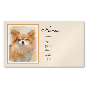Chihuahua Langhaar-Hund Gemälde Original Kunst Magnetische Visitenkarte