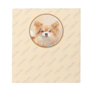Chihuahua Langhaar-Hund Gemälde Original Kunst Notizblock
