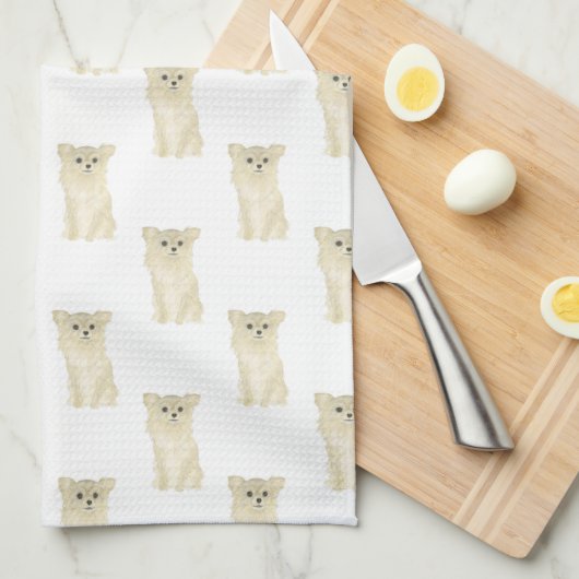 Chihuahua (langhaarig, Fawn) Geschirrtuch (Viertel Falte)