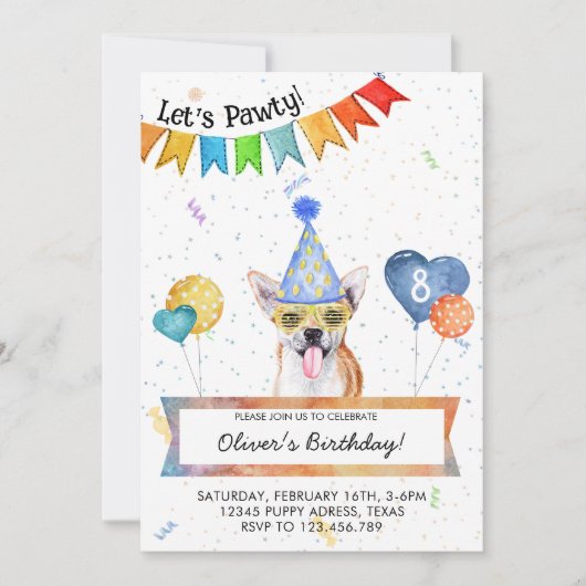 Chihuahua Lasse Pawty Dog Birthday Party Einladung (Vorderseite)
