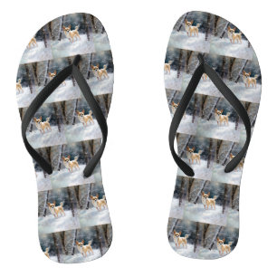 Chihuahua lässt es Weihnachten schnee Badesandalen