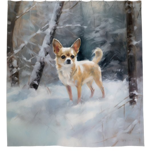 Chihuahua lässt es Weihnachten schnee Duschvorhang (Vorderseite)