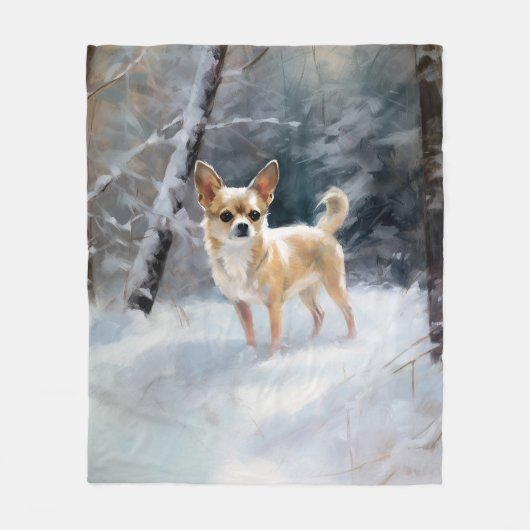 Chihuahua lässt es Weihnachten schnee Fleecedecke (Vorderseite)