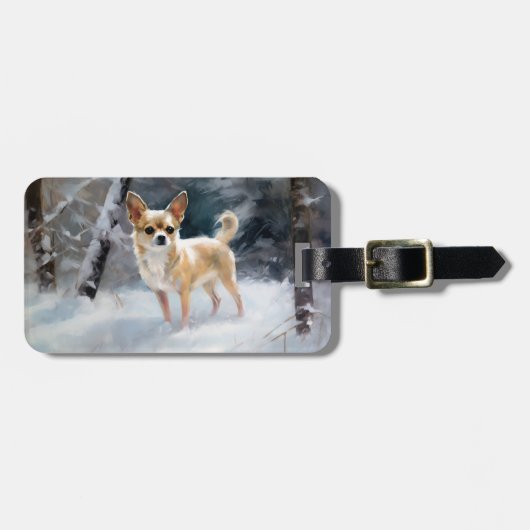 Chihuahua lässt es Weihnachten schnee Gepäckanhänger (Vorderseite horizontal)