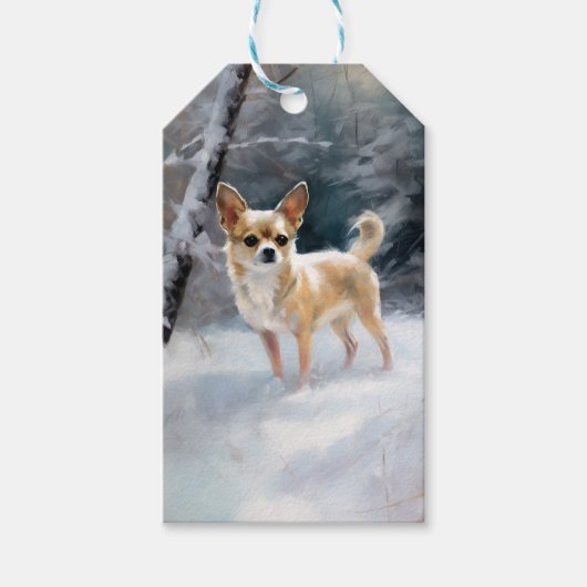 Chihuahua lässt es Weihnachten schnee Geschenkanhänger (Vorderseite)