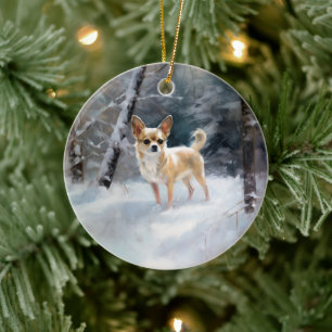 Chihuahua lässt es Weihnachten schnee Keramik Ornament