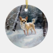 Chihuahua lässt es Weihnachten schnee Keramik Ornament (Vorne)