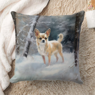 Chihuahua lässt es Weihnachten schnee Kissen