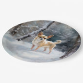 Chihuahua lässt es Weihnachten schnee Pappteller (Schrägansicht)