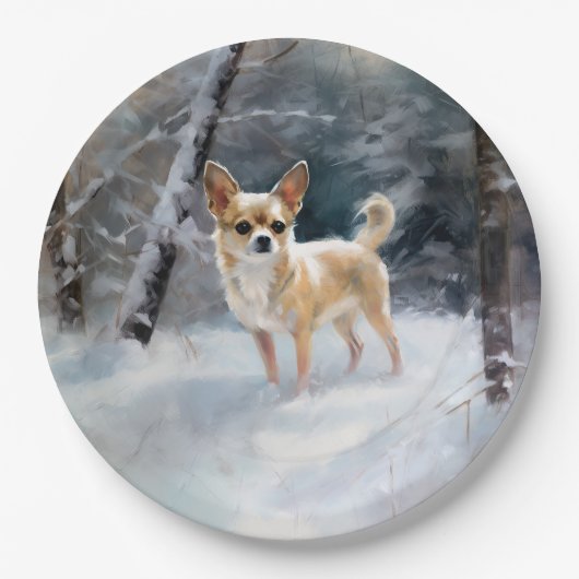Chihuahua lässt es Weihnachten schnee Pappteller (Vorderseite)