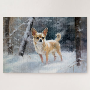 Chihuahua lässt es Weihnachten schnee Puzzle