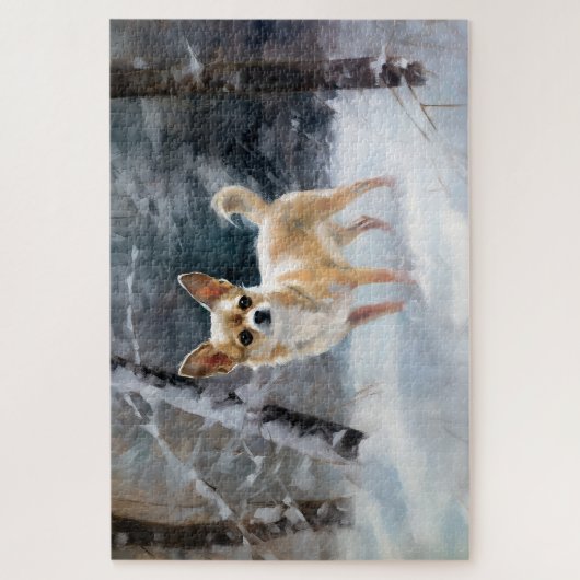 Chihuahua lässt es Weihnachten schnee Puzzle (Vertikal)