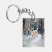 Chihuahua lässt es Weihnachten schnee Schlüsselanhänger (Vorderseite links)