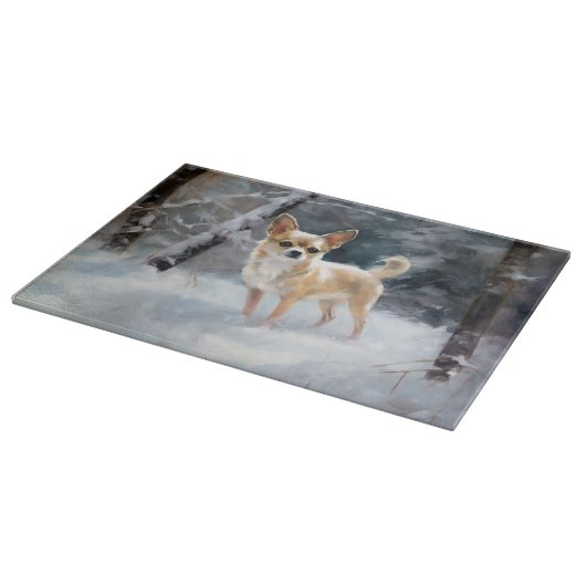 Chihuahua lässt es Weihnachten schnee Schneidebrett (Ecke)