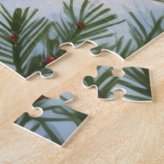 Chihuahua läuft in Schnee mit Weihnachtshut Puzzle (Seite)