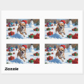 Chihuahua läuft in Schnee mit Weihnachtshut Rechteckiger Aufkleber (Blatt)