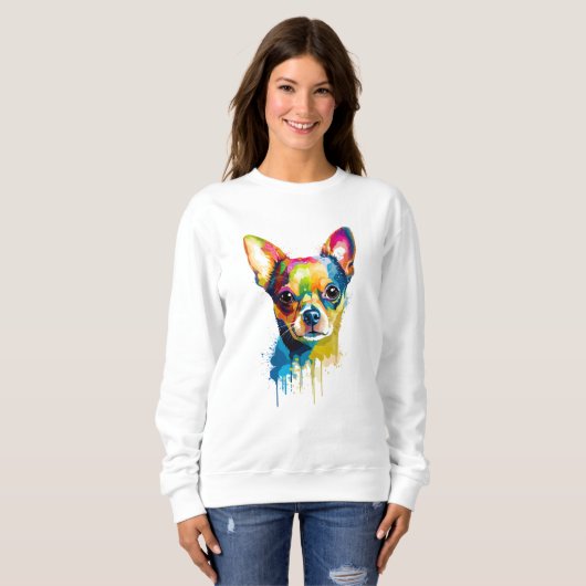 Chihuahua Lebend und farbenfroh Sweatshirt (Vorne ganz)