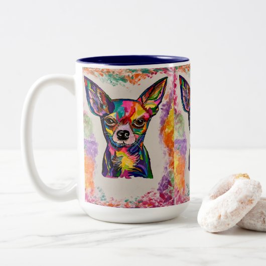 Chihuahua-Liebe-Tasse Zweifarbige Tasse (Mit Donut)