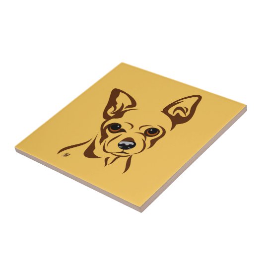 Chihuahua Line Portrait Fliese (Seite)