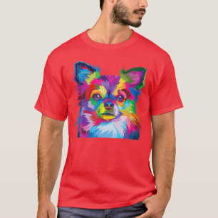 Chihuahua Long Hair Dog Lover Pop Kunst, Dichtung T-Shirt