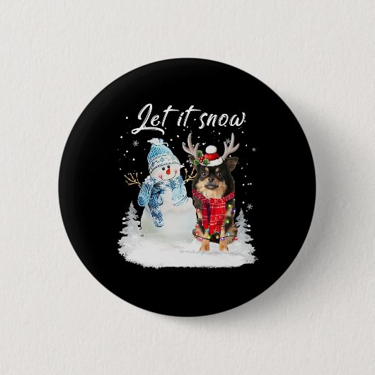 Chihuahua Long hatte Santa Dog Weihnachtsschneeman Button (Vorderseite)