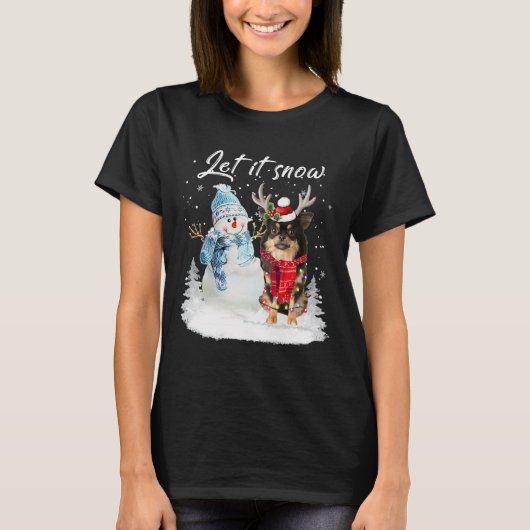 Chihuahua Long hatte Santa Dog Weihnachtsschneeman T-Shirt (Vorderseite)