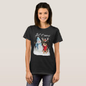Chihuahua Long hatte Santa Dog Weihnachtsschneeman T-Shirt (Vorne ganz)