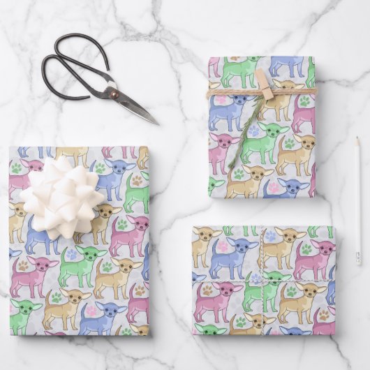 Chihuahua Lover farbenfroh Geschenkpapier Set (Vorderseite)