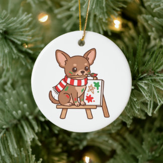 Chihuahua-Maler-Weihnachtsbaumschmuck-Geschenk Keramik Ornament