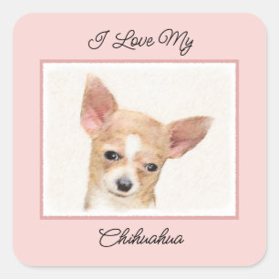 Chihuahua-Malerei - Niedliche Original-Hundkunst Quadratischer Aufkleber