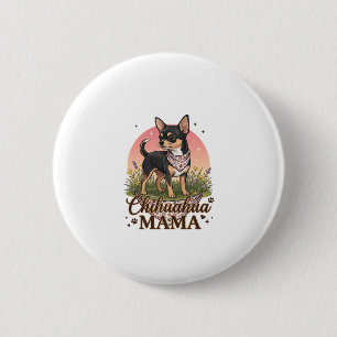 Chihuahua Mama Hund Rosa Blumen-Halstuch_1 Button