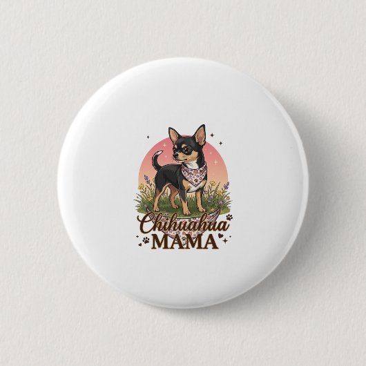 Chihuahua Mama Hund Rosa Blumen-Halstuch_1 Button (Vorderseite)