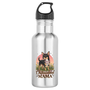 Chihuahua Mama Hund Rosa Blumen-Halstuch_1 Edelstahlflasche
